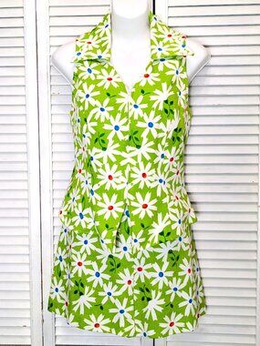 Jackie Bernard 2 piece Shorts Set Sz 10 Flower Power VTG Retro 40's Revival 60s